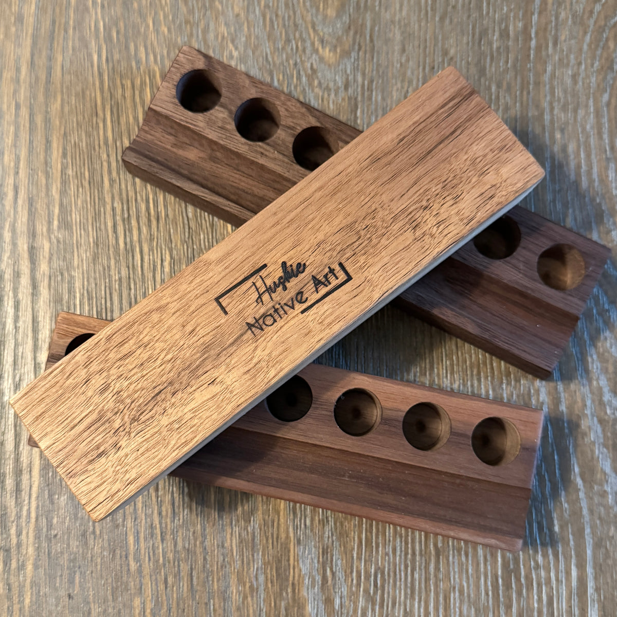 Huskie Native Arts Walnut Pen Rest and Ink Sample Vial Holder
